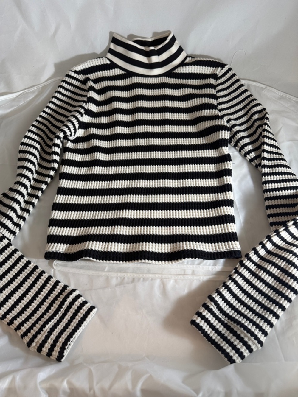 aerie Black and White Striped Ribbed Knit Top
